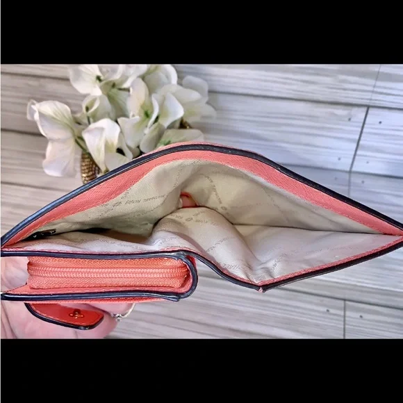 Sold Michael Kors Tangerine  Orange Bifold Leather Wallet  & Change Purse - Picture 9 of 11